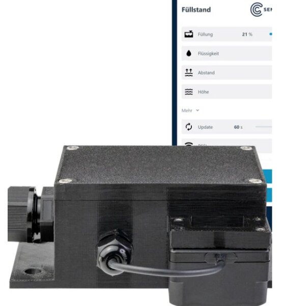 Füllstandsmesser in schwarz mit Ansicht der APP
