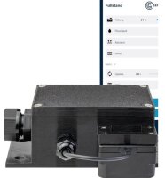 Füllstandsmesser in schwarz mit Ansicht der APP