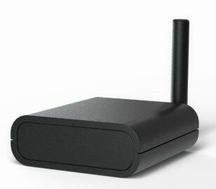 Schwarzes WLAN-Routergerät mit einer Antenne, rechteckig und abgerundete Ecken